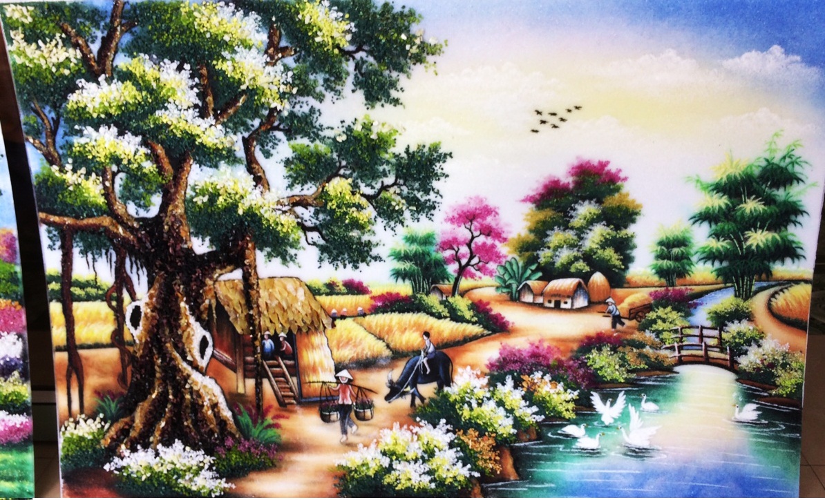 Tranh đá quý phong cảnh làng quê